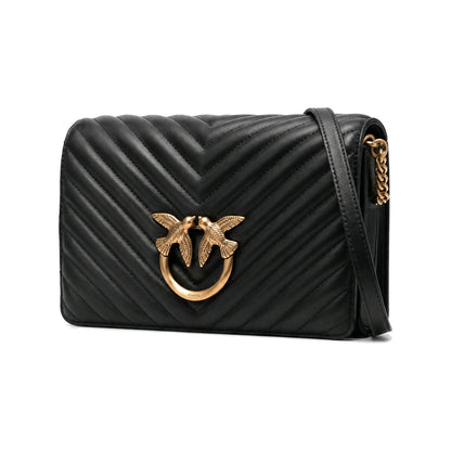 PINKO Love Icon Classic V-Shaped Quilted Leather Shoulder Bag in Black