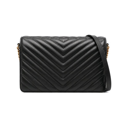 PINKO Love Icon Classic V-Shaped Quilted Leather Shoulder Bag in Black