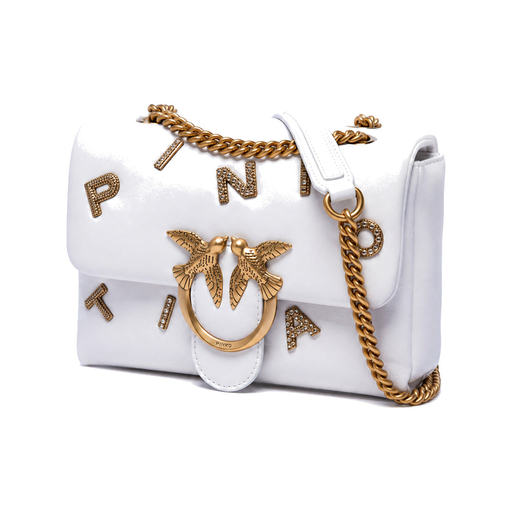 PINKO Love Puff Logo Jewel Mini Bag in White