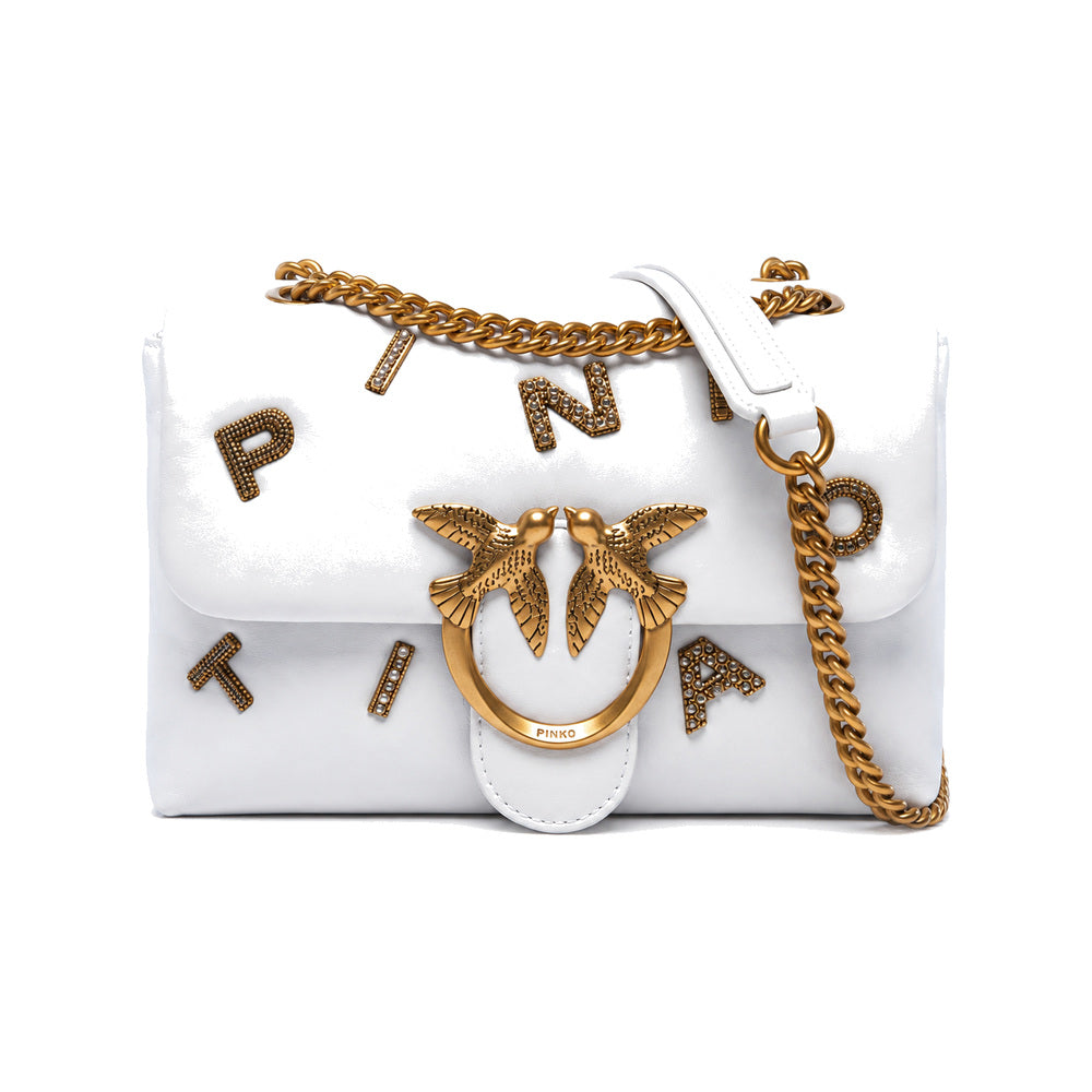 PINKO Love Puff Logo Jewel Mini Bag in White