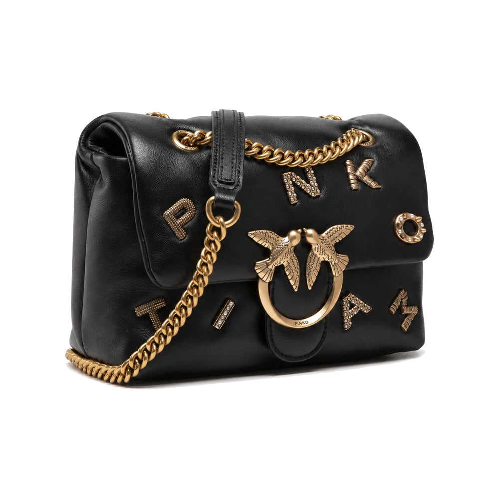 PINKO Love Puff Logo Jewel Mini Bag in Black