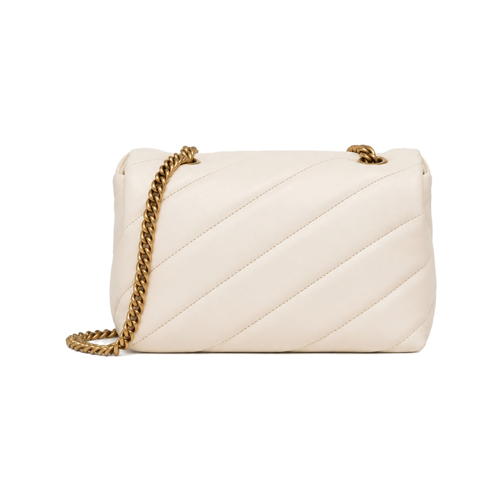 PINKO Love Puff Logo Jewel Mini Bag in Off White with Patches