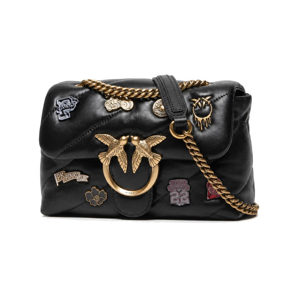 PINKO Love Puff Logo Jewel Mini Bag in Black with Patches