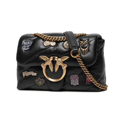 PINKO Love Puff Logo Jewel Mini Bag in Black with Patches