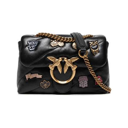 PINKO Love Puff Logo Jewel Mini Bag in Black with Patches