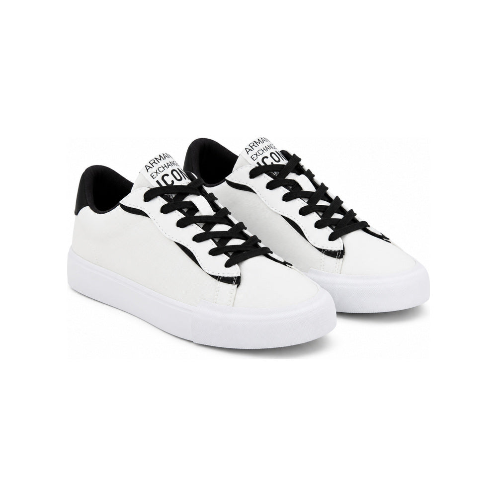 Armani Exchange Icon Low-Top Canvas Sneakers in White and Black
