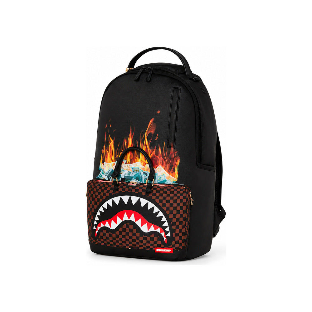Sprayground Fire Money Bear Shark Mouth Backpack In Black