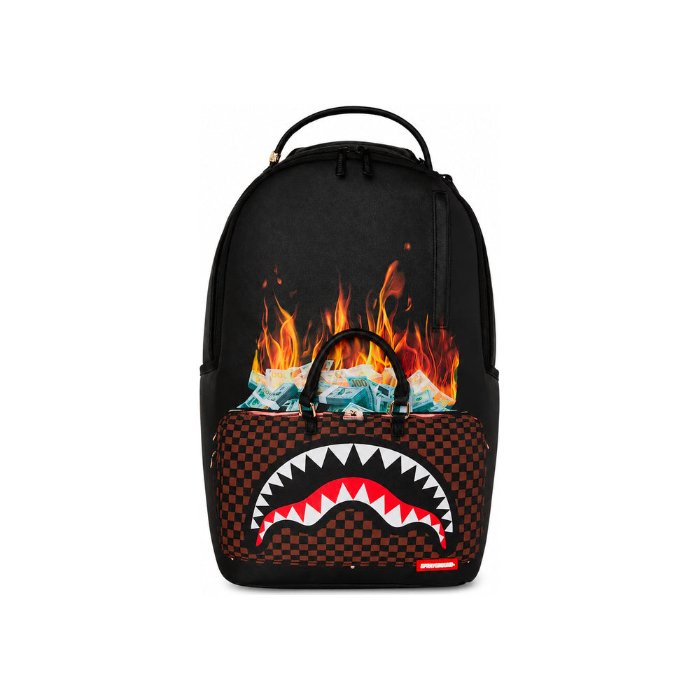 Sprayground Fire Money Bear Shark Mouth Backpack In Black