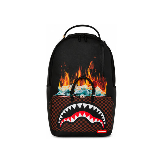 Sprayground Fire Money Bear Shark Mouth Backpack In Black