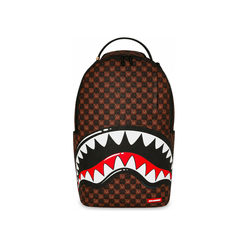 Sprayground Check Shark Mouth Backpack In Brown & Red
