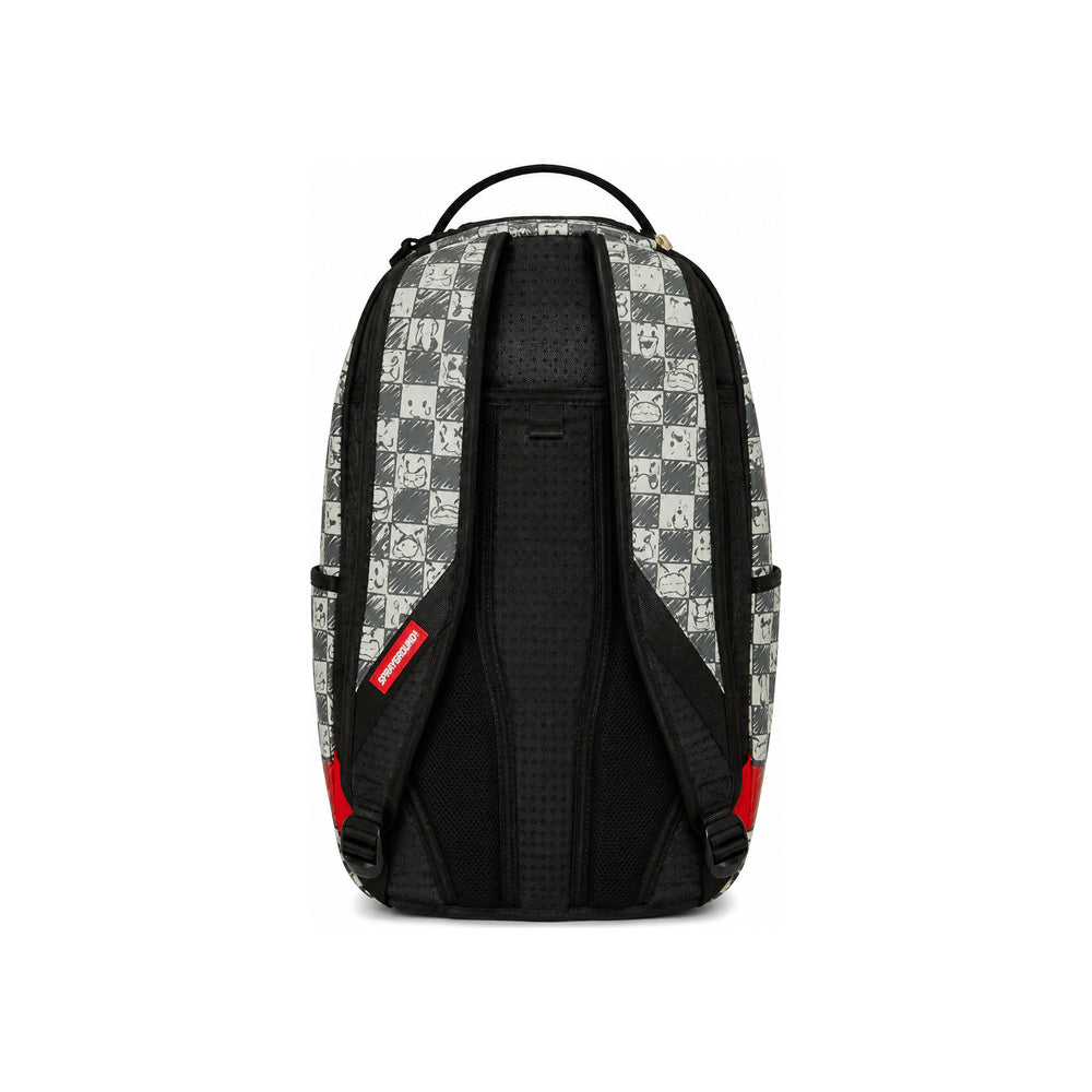 Sprayground Check Shark Mouth Backpack In Grey & Red