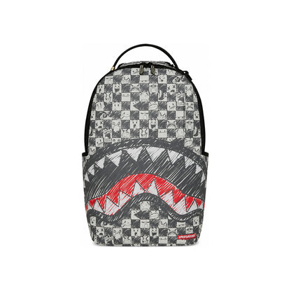 Sprayground Check Shark Mouth Backpack In Grey & Red