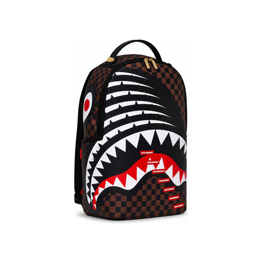 Sprayground Striped Check Shark Mouth Backpack In Brown