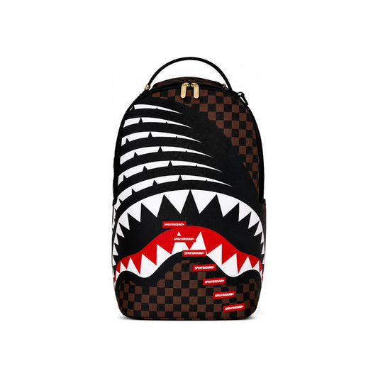 Sprayground Striped Check Shark Mouth Backpack In Brown