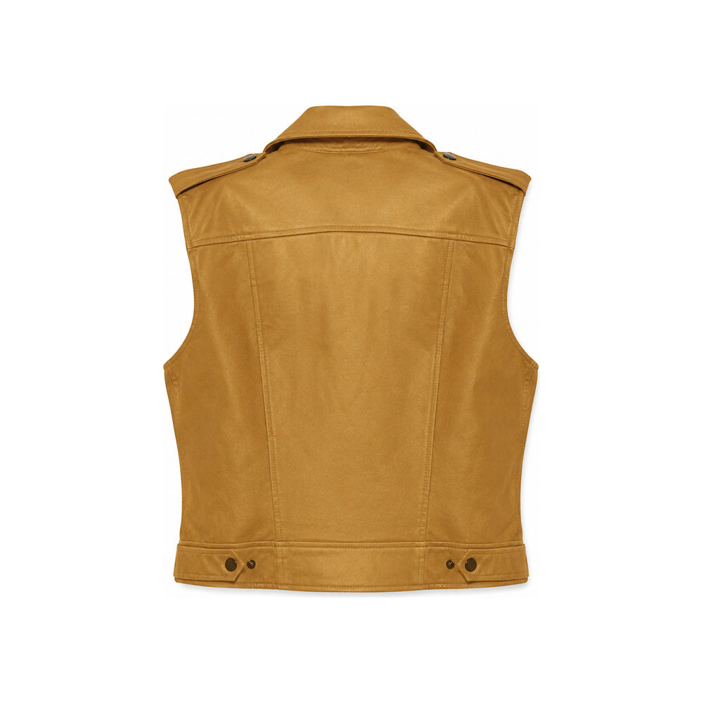 DKNY Faux Leather Moto Vest In Mustard Gold