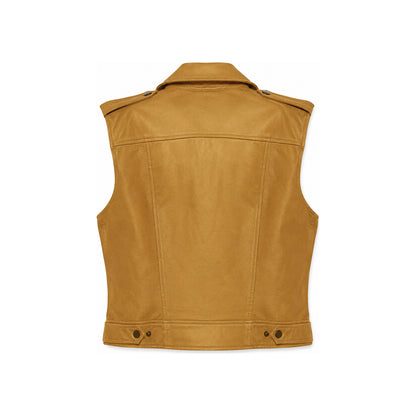 DKNY Faux Leather Moto Vest In Mustard Gold