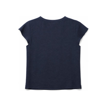 Calvin Klein Textured Split V-Neck Short Sleeve Top In Dark Blue