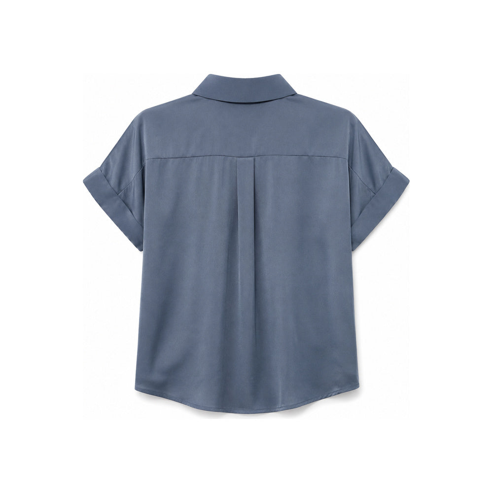 Michael Kors Short Sleeve Polo Blouse In Steel Blue