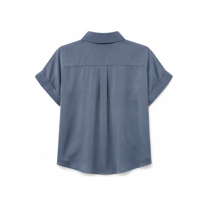 Michael Kors Short Sleeve Polo Blouse In Steel Blue