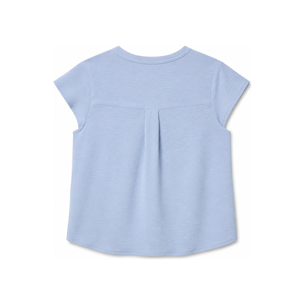 Calvin Klein Textured Split-Neck Short Sleeve Top In Light Blue