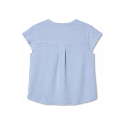 Calvin Klein Textured Split-Neck Short Sleeve Top In Light Blue