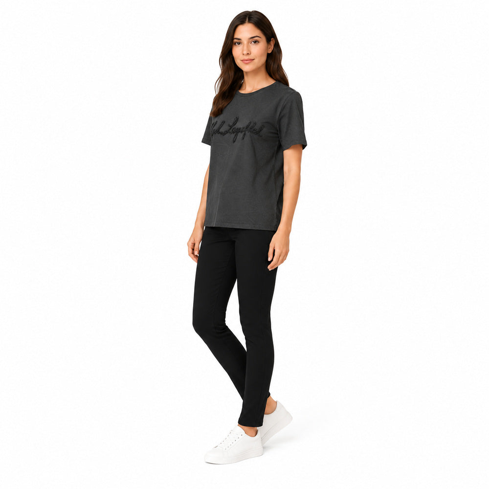 Karl Lagerfeld Signature Boucle T-Shirt In Dark Gray