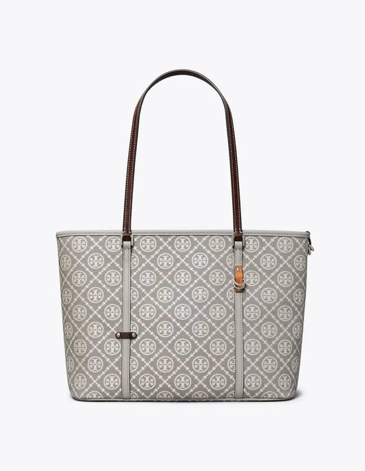 Tory Burch   T MONOGRAM UTILITY SMALL ZIP TOTE GRAY