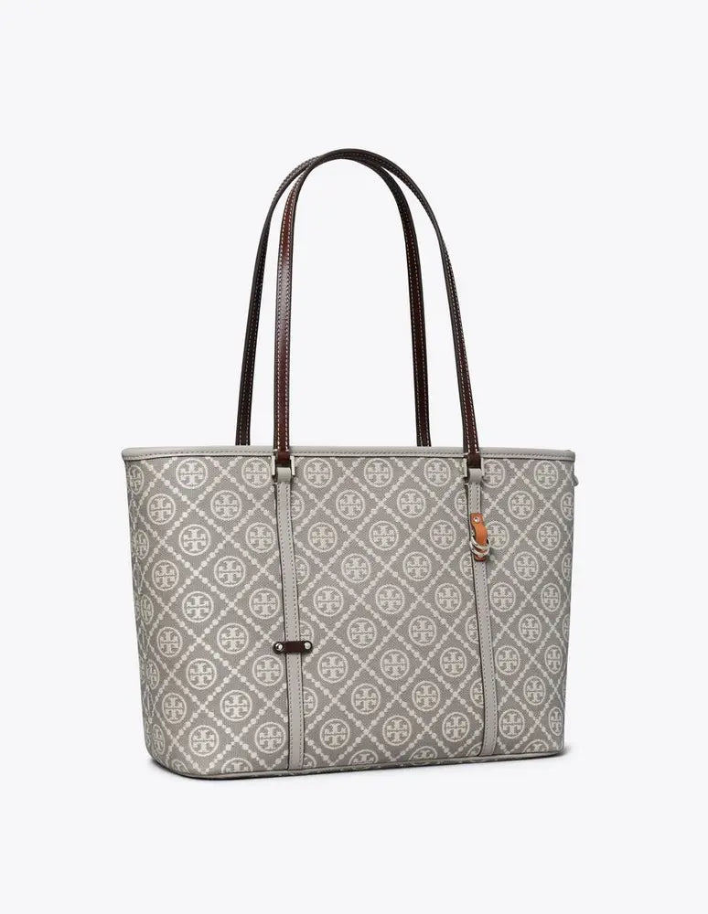Tory Burch   T MONOGRAM UTILITY SMALL ZIP TOTE GRAY
