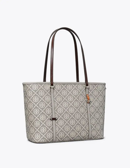 Tory Burch   T MONOGRAM UTILITY SMALL ZIP TOTE GRAY